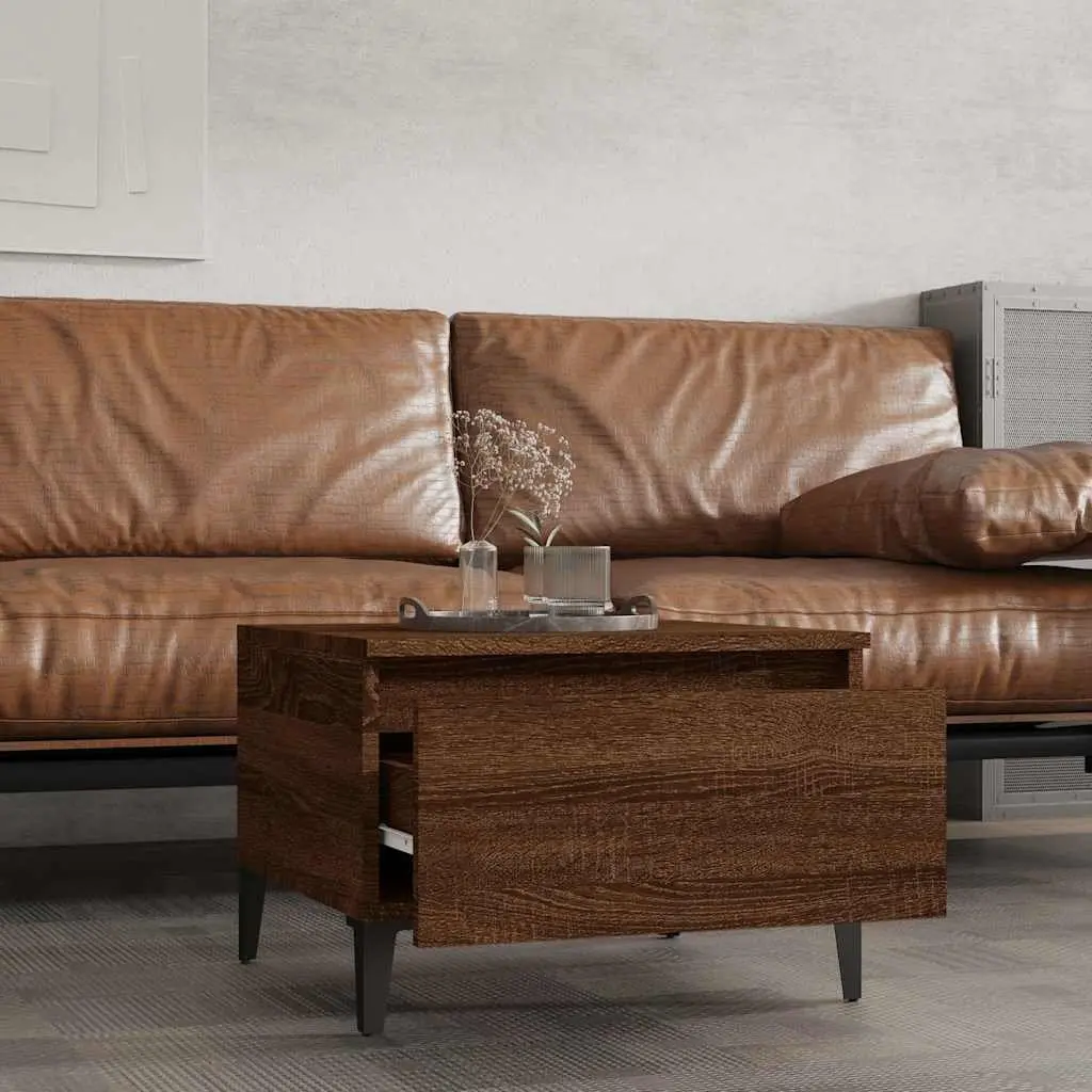 End Tables Industrial Side Table 50 x 46 x 35 cm Brown Oak 2 pcs Engineered Wood Drawer Storage