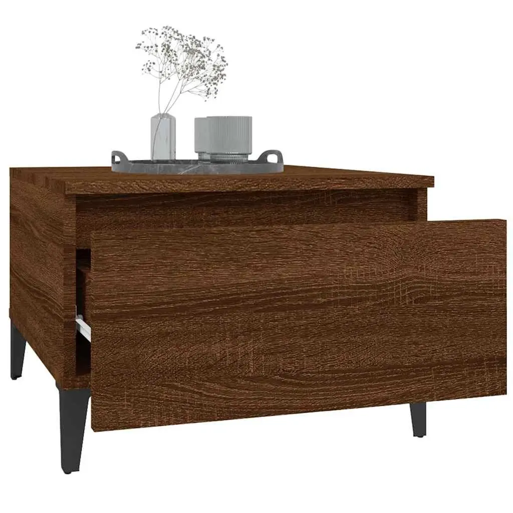 End Tables Industrial Side Table 50 x 46 x 35 cm Brown Oak 2 pcs Engineered Wood Drawer Storage