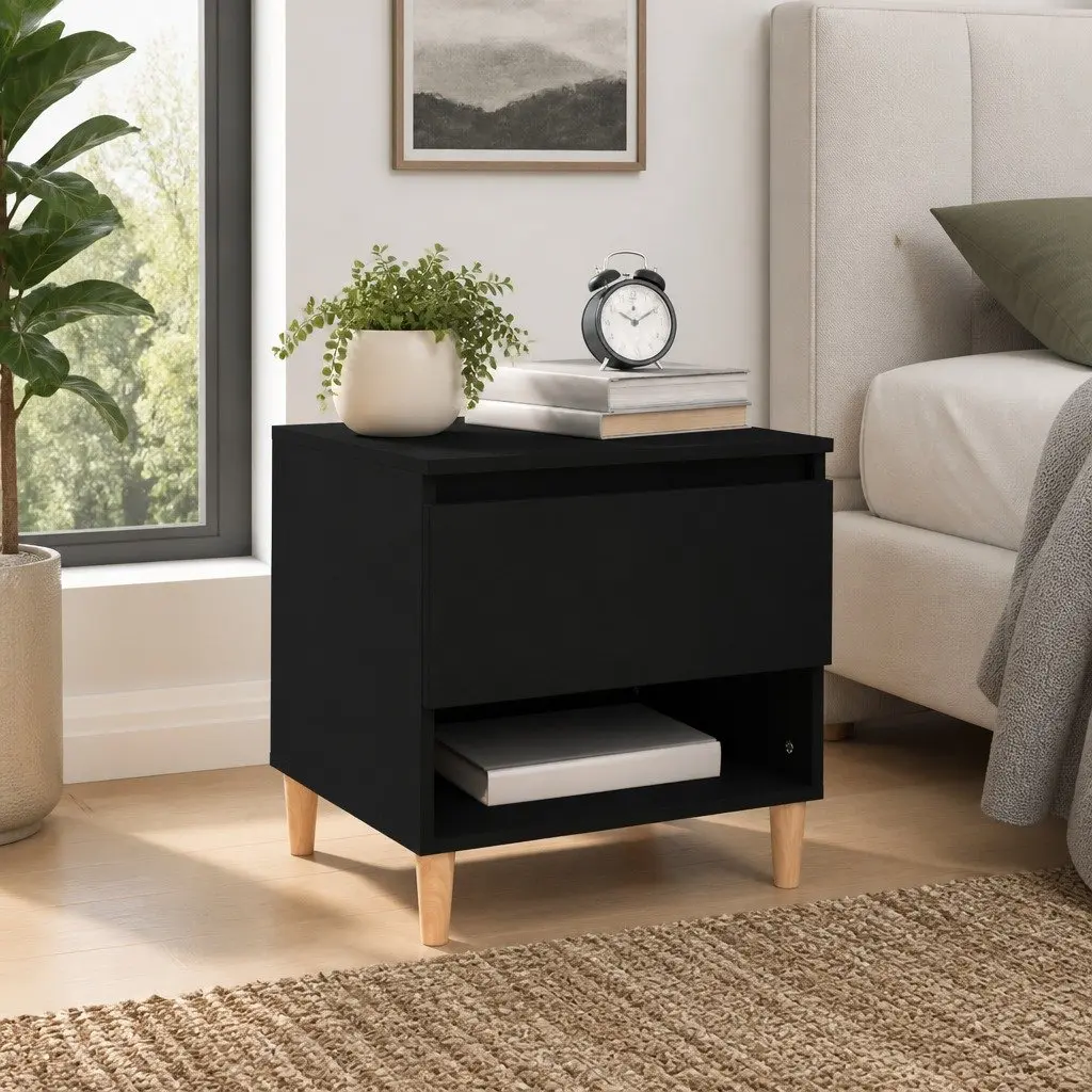 Bedside Table Black Engineered Wood Nightstand Side Storage Cabinet 50x46x50cm