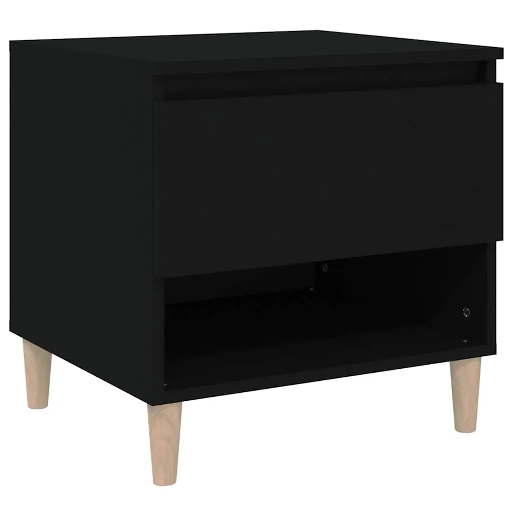 Bedside Table Black Engineered Wood Nightstand Side Storage Cabinet 50x46x50cm