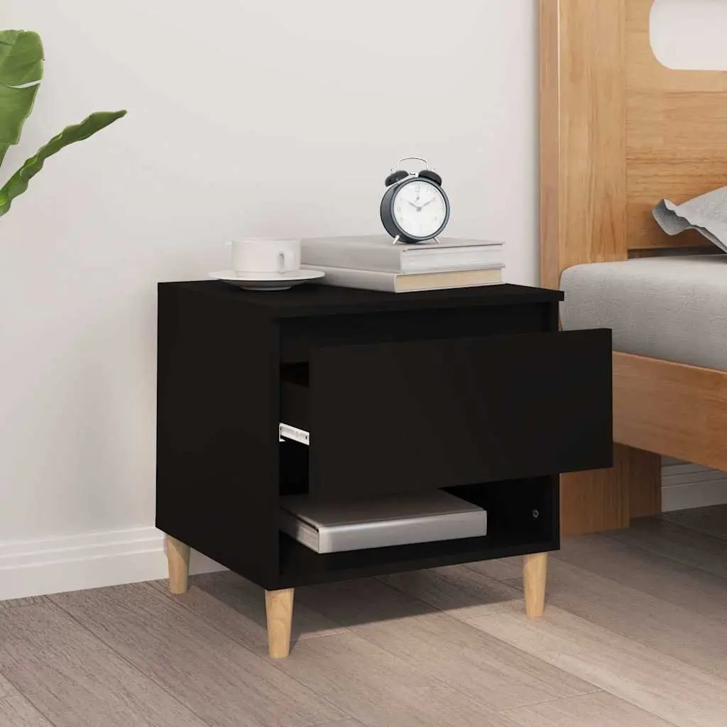 Bedside Table Black Engineered Wood Nightstand Side Storage Cabinet 50x46x50cm