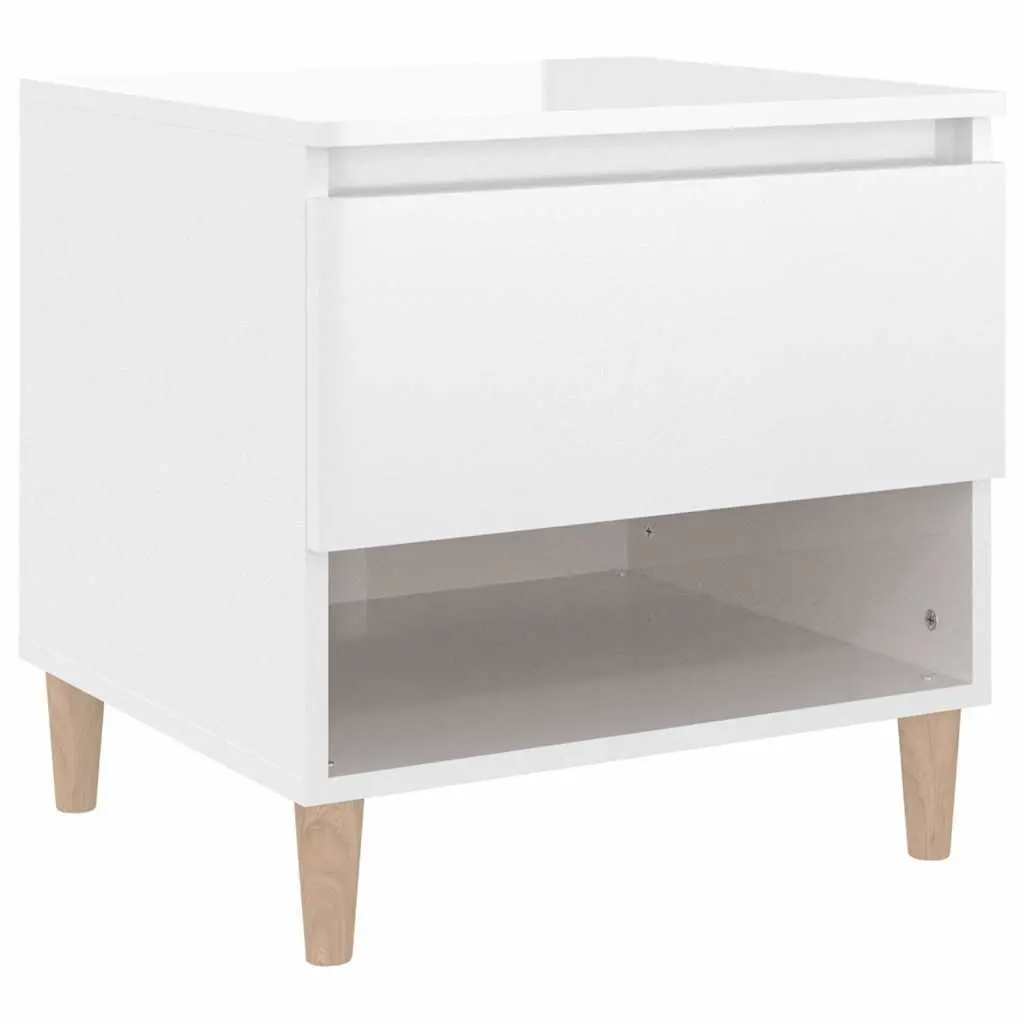 Bedside Table White High Gloss Modern Side Storage Cabinet Nightstand 50cm