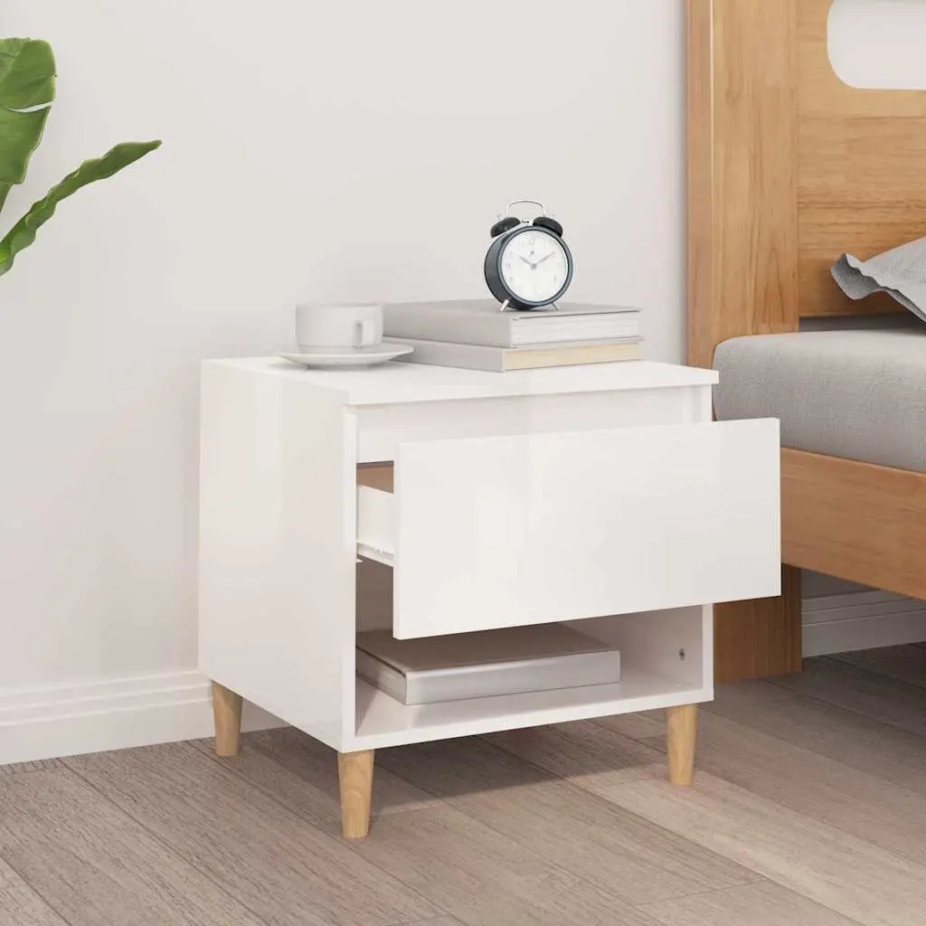 Bedside Table White High Gloss Modern Side Storage Cabinet Nightstand 50cm