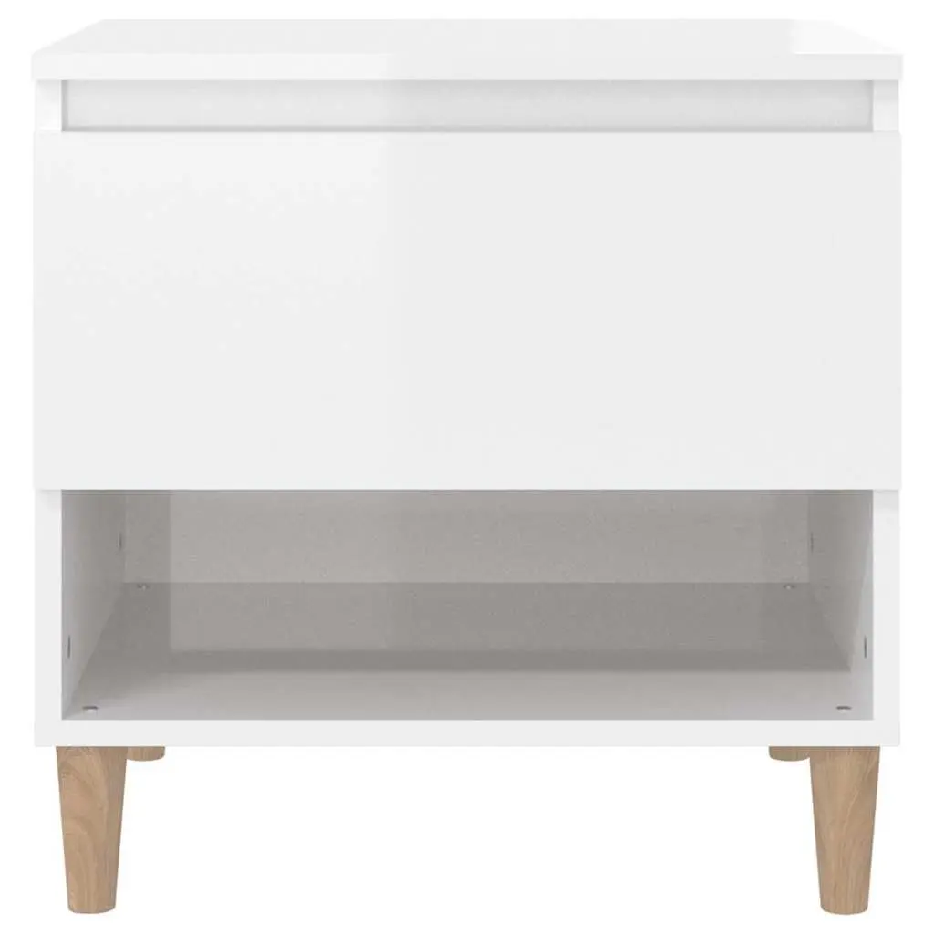 Bedside Table White High Gloss Modern Side Storage Cabinet Nightstand 50cm
