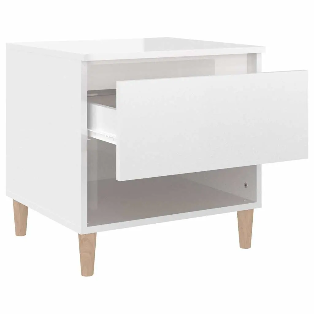 Bedside Table White High Gloss Modern Side Storage Cabinet Nightstand 50cm