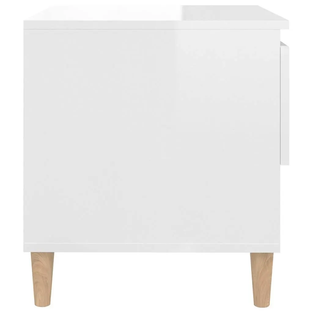 Bedside Table White High Gloss Modern Side Storage Cabinet Nightstand 50cm