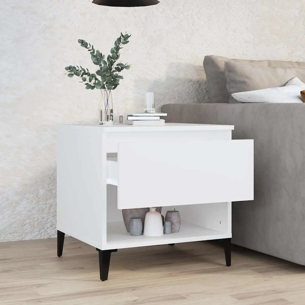 Side Table Storage Drawer Compartment White 50W x 46D x 50H cm