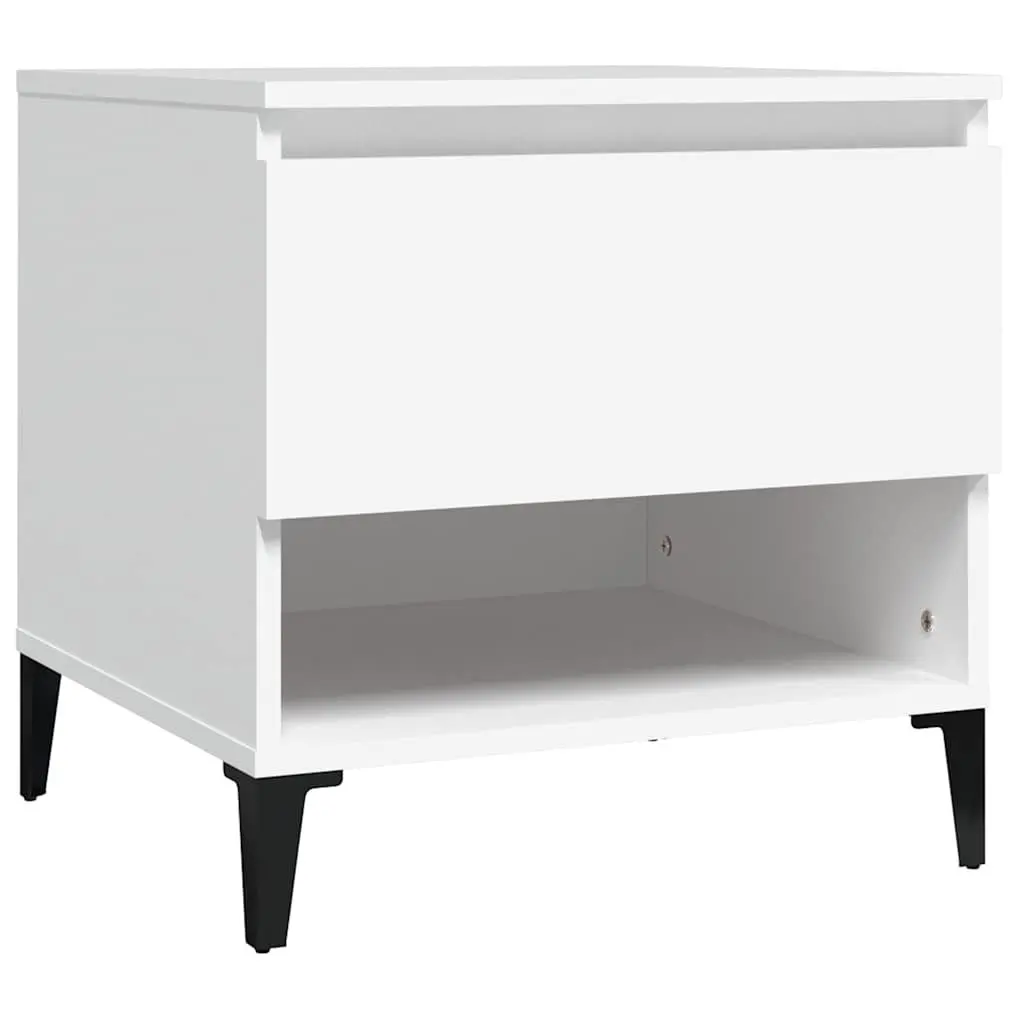 White Side Tables 2 Piece Engineered Wood Storage Drawer Living Room Furniture