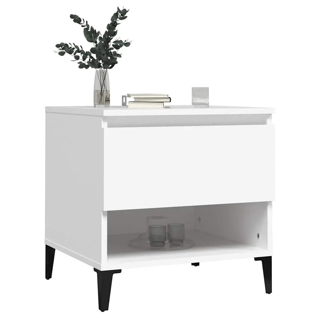 White Side Tables 2 Piece Engineered Wood Storage Drawer Living Room Furniture