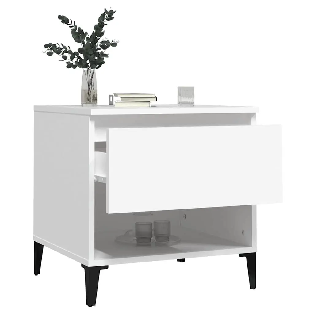 White Side Tables 2 Piece Engineered Wood Storage Drawer Living Room Furniture