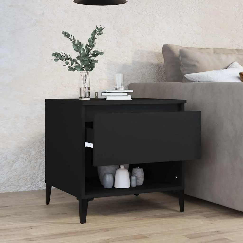 Side Table Black Engineered Wood with Drawer Storage Compartment Industrial
