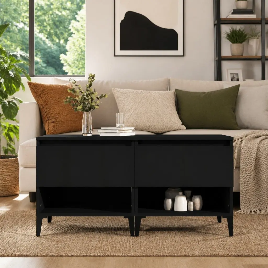 End Tables Side Tables with Storage Drawer 50W x 46D x 50H cm Black 2 Piece