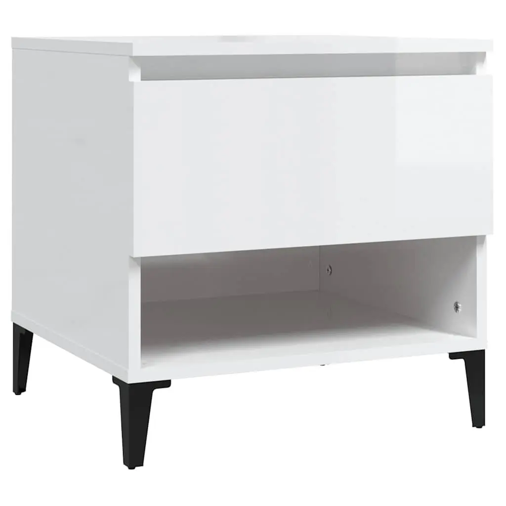 End Table White High Gloss Storage Drawer Compartment Living Room Accent