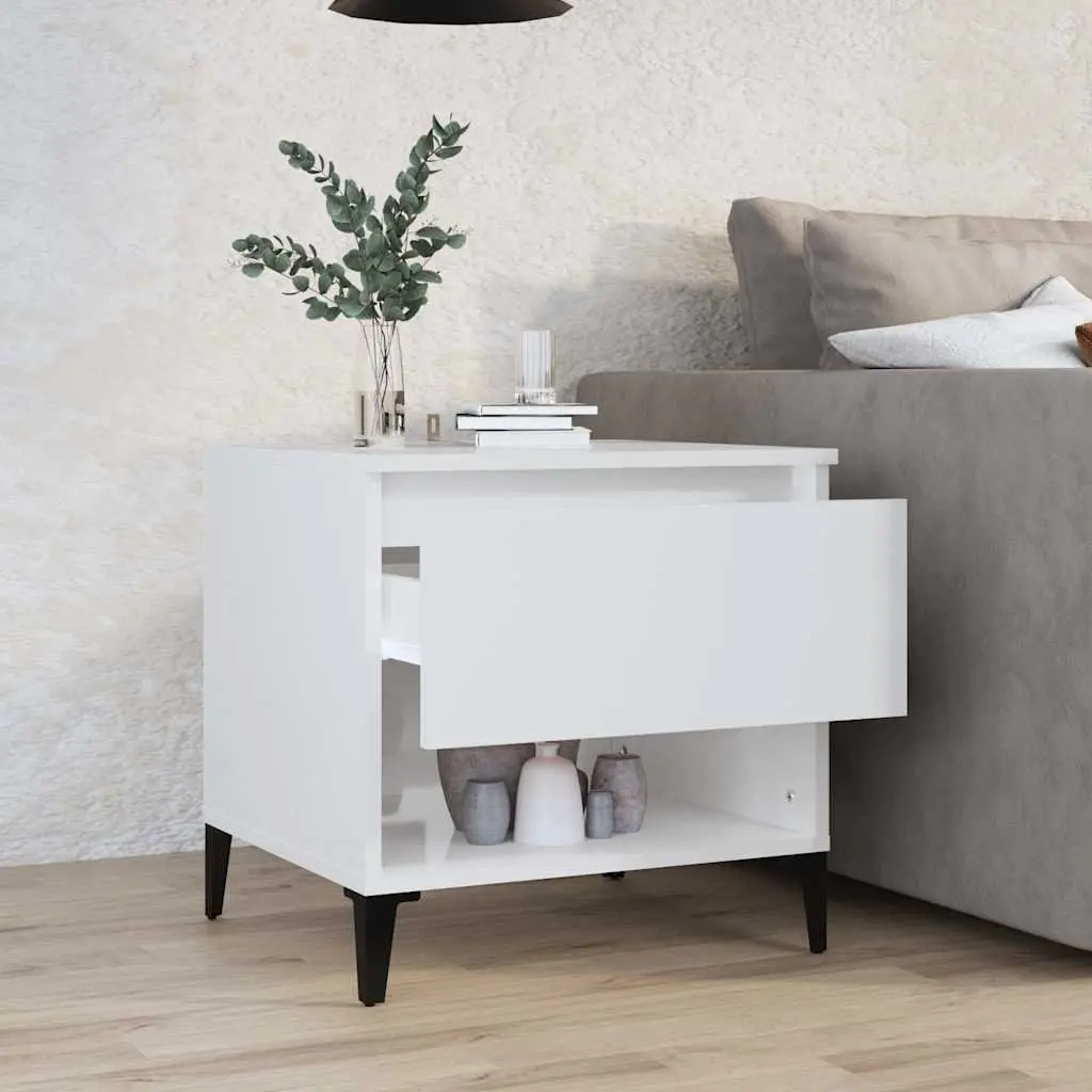 End Table White High Gloss Storage Drawer Compartment Living Room Accent