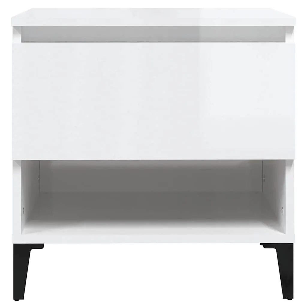 End Table White High Gloss Storage Drawer Compartment Living Room Accent