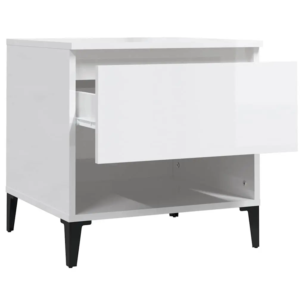 End Table White High Gloss Storage Drawer Compartment Living Room Accent