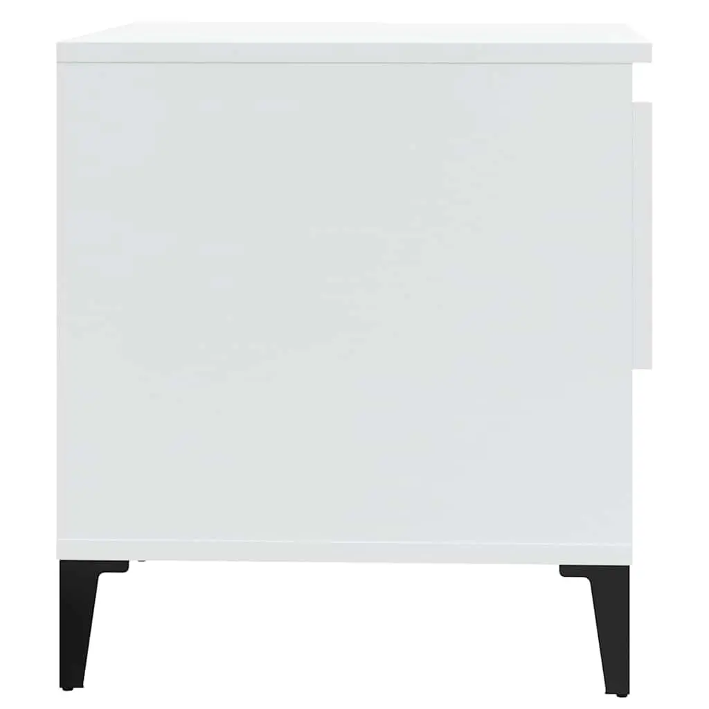 End Table White High Gloss Storage Drawer Compartment Living Room Accent
