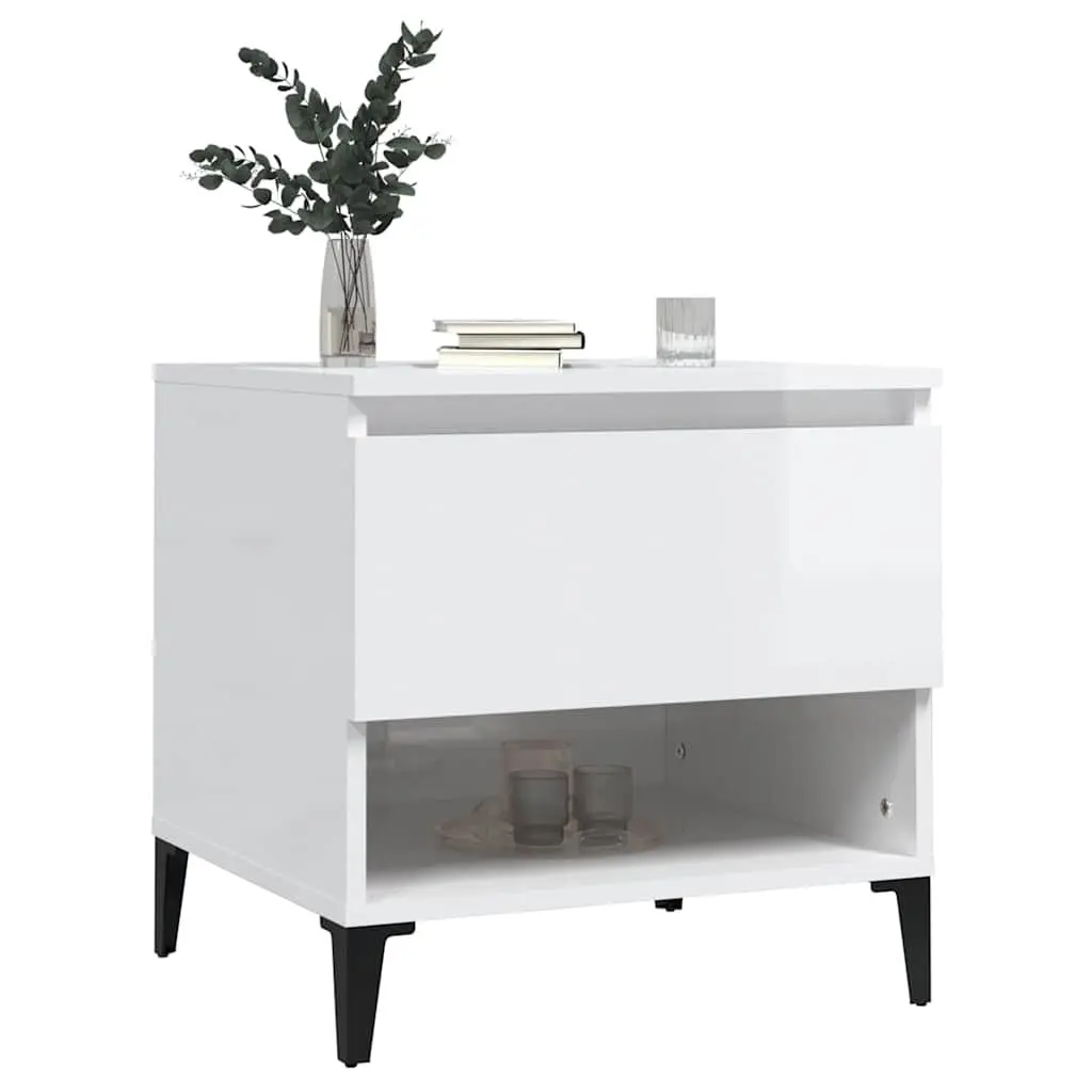 End Table White High Gloss Storage Drawer Compartment Living Room Accent