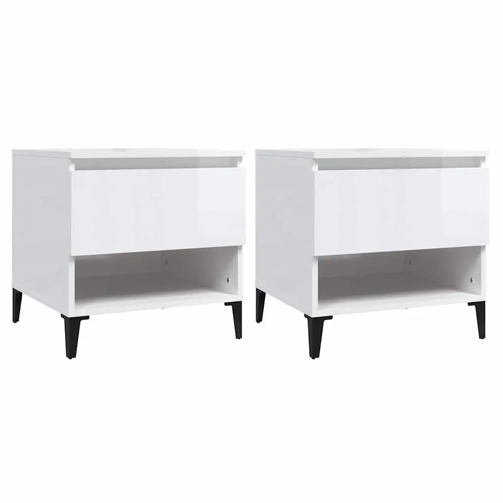 End Tables 2 Pieces White High Gloss Side Table Storage Drawer Compartment