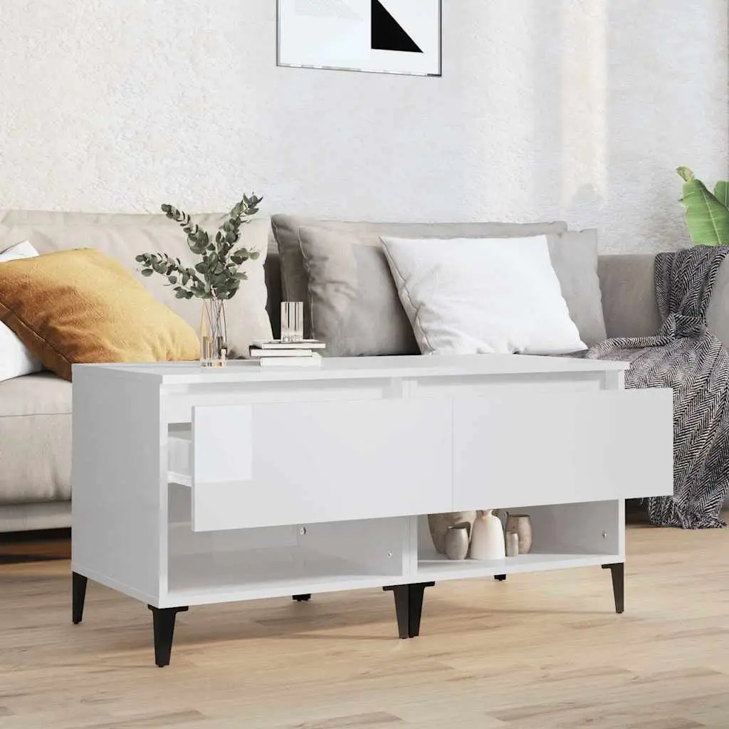 End Tables 2 Pieces White High Gloss Side Table Storage Drawer Compartment
