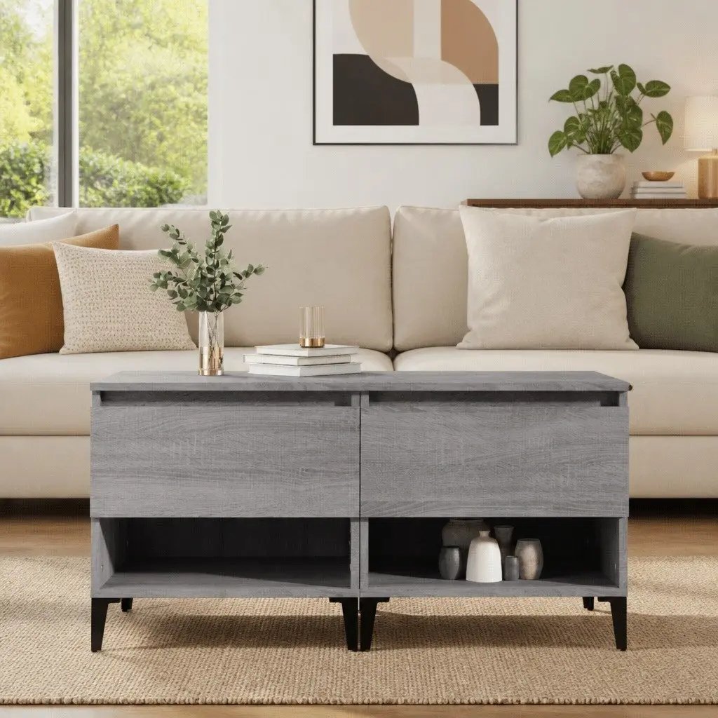 End Tables Grey 2 pcs Drawer Storage Compartment Industrial Style