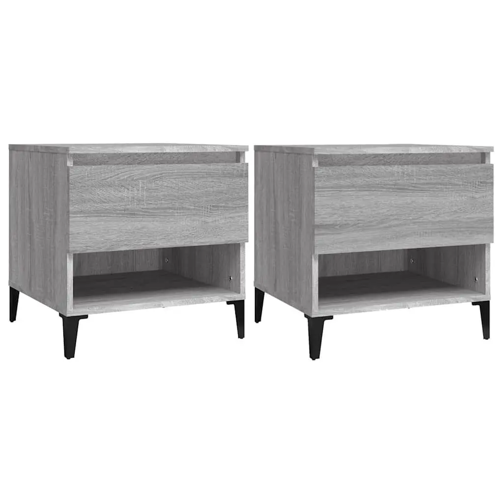 End Tables Grey 2 pcs Drawer Storage Compartment Industrial Style