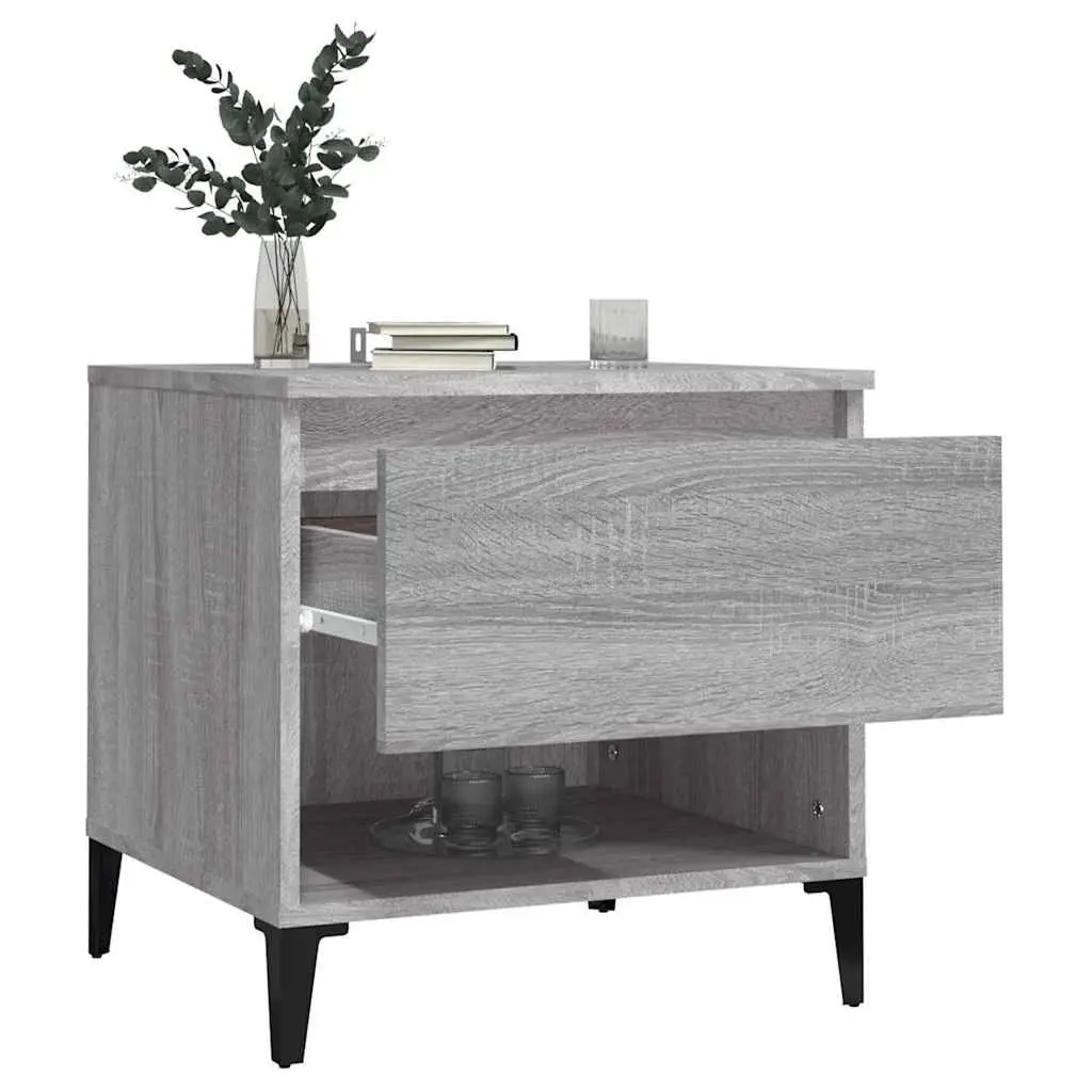 End Tables Grey 2 pcs Drawer Storage Compartment Industrial Style