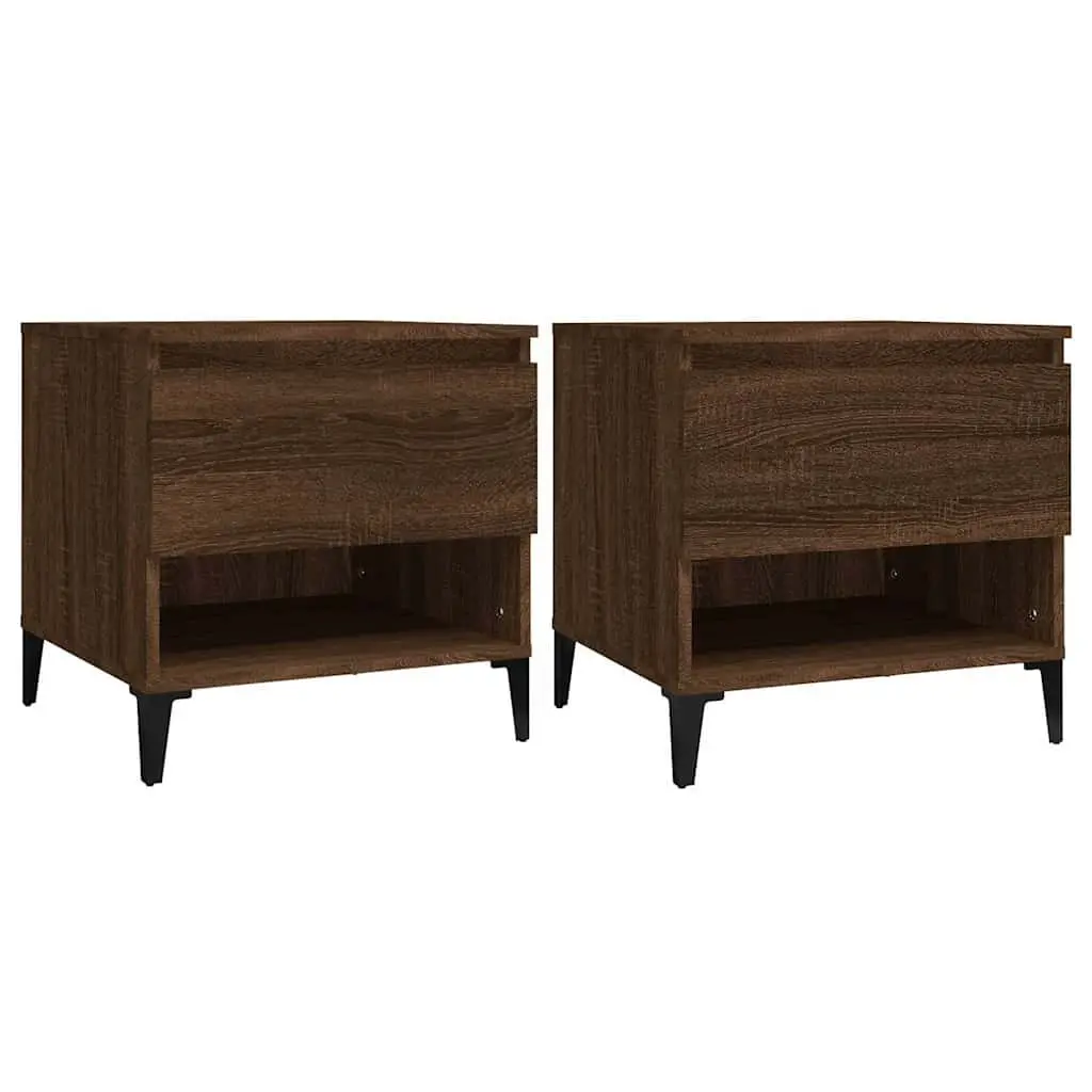 End Tables Side Tables with Drawer Storage Brown Oak Engineered Wood 50 x 46 x 50 cm 2 pcs