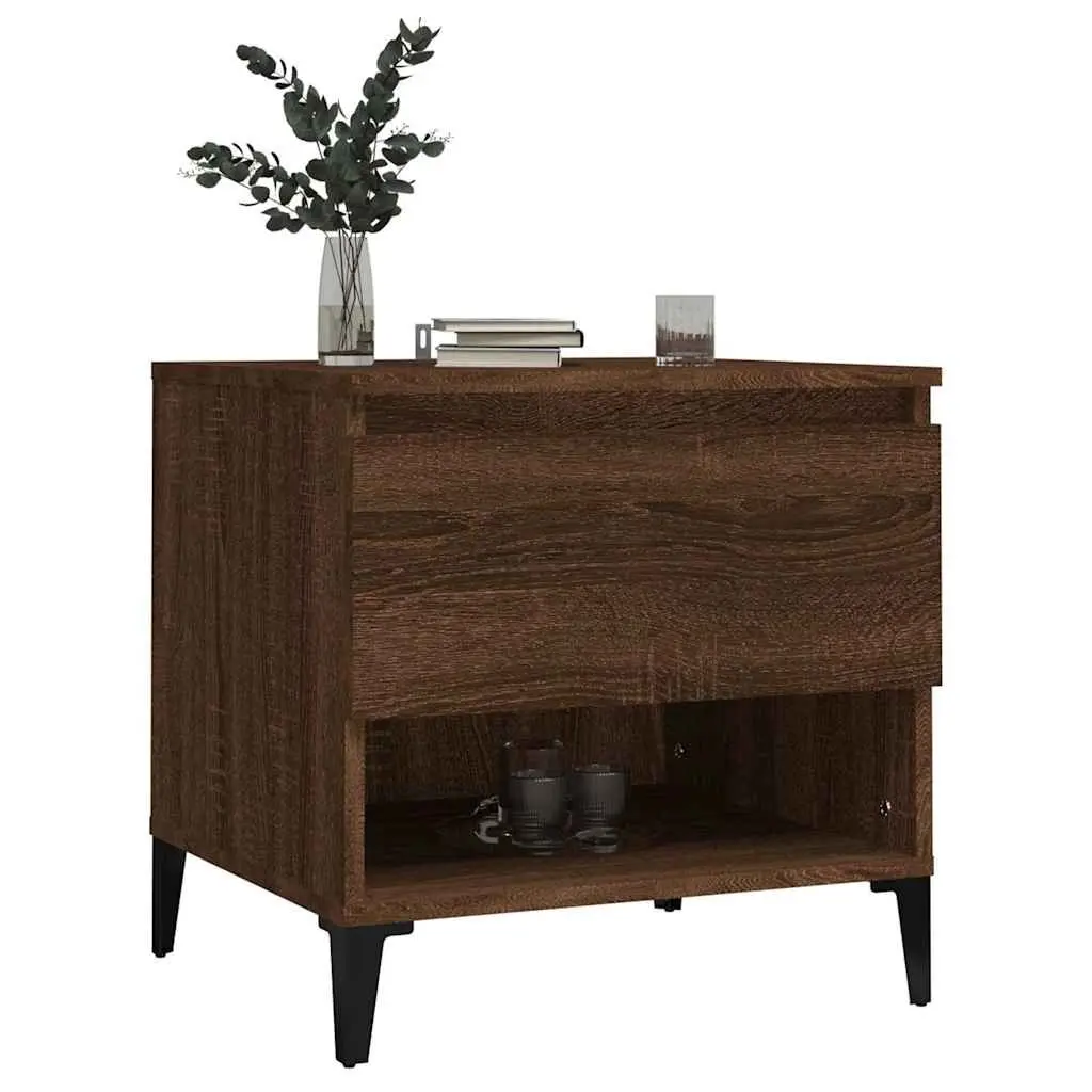 End Tables Side Tables with Drawer Storage Brown Oak Engineered Wood 50 x 46 x 50 cm 2 pcs
