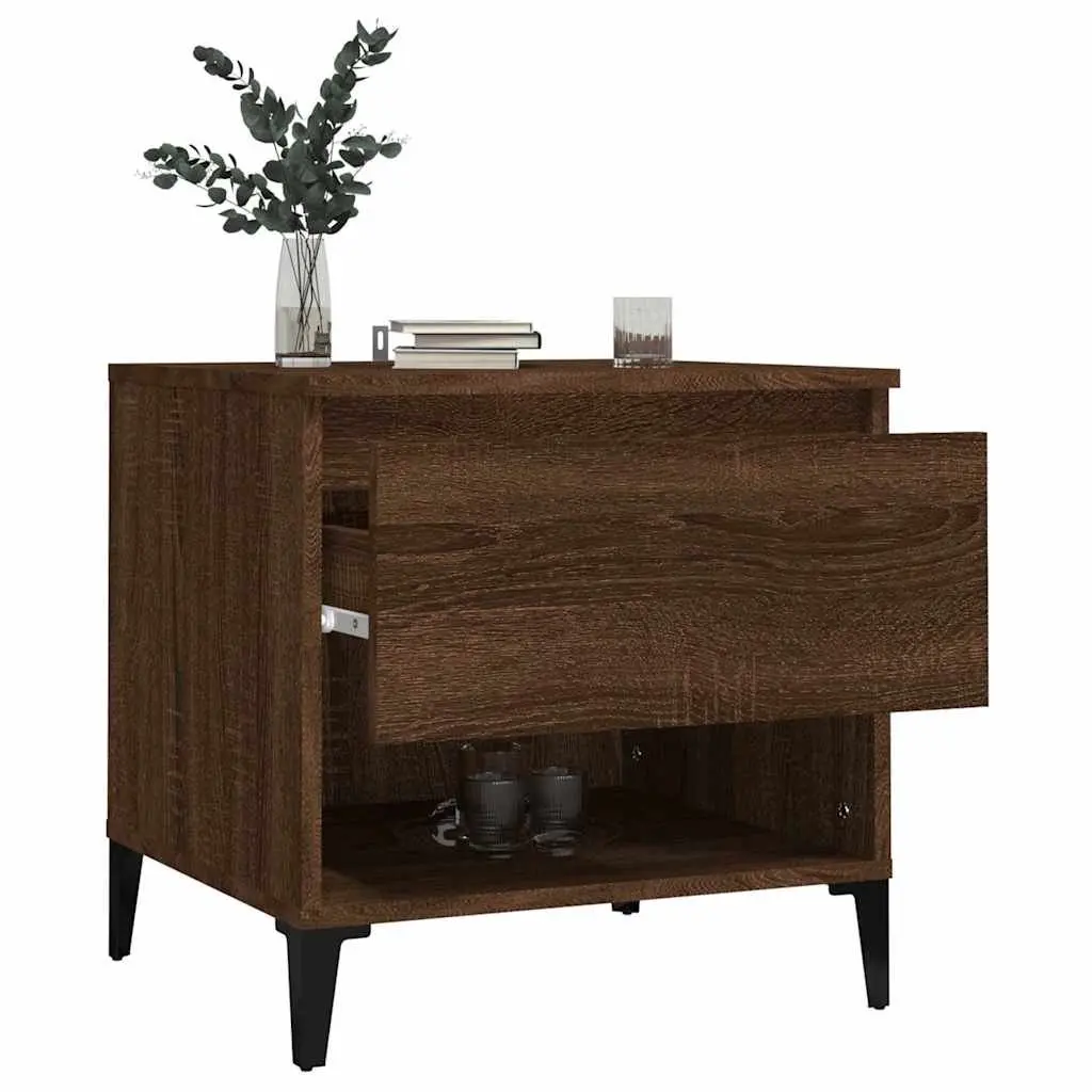 End Tables Side Tables with Drawer Storage Brown Oak Engineered Wood 50 x 46 x 50 cm 2 pcs