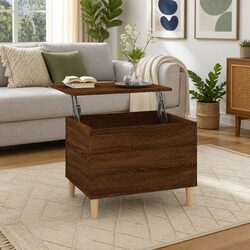 Practical Brown Oak Coffee Table with Lift-Top Design
