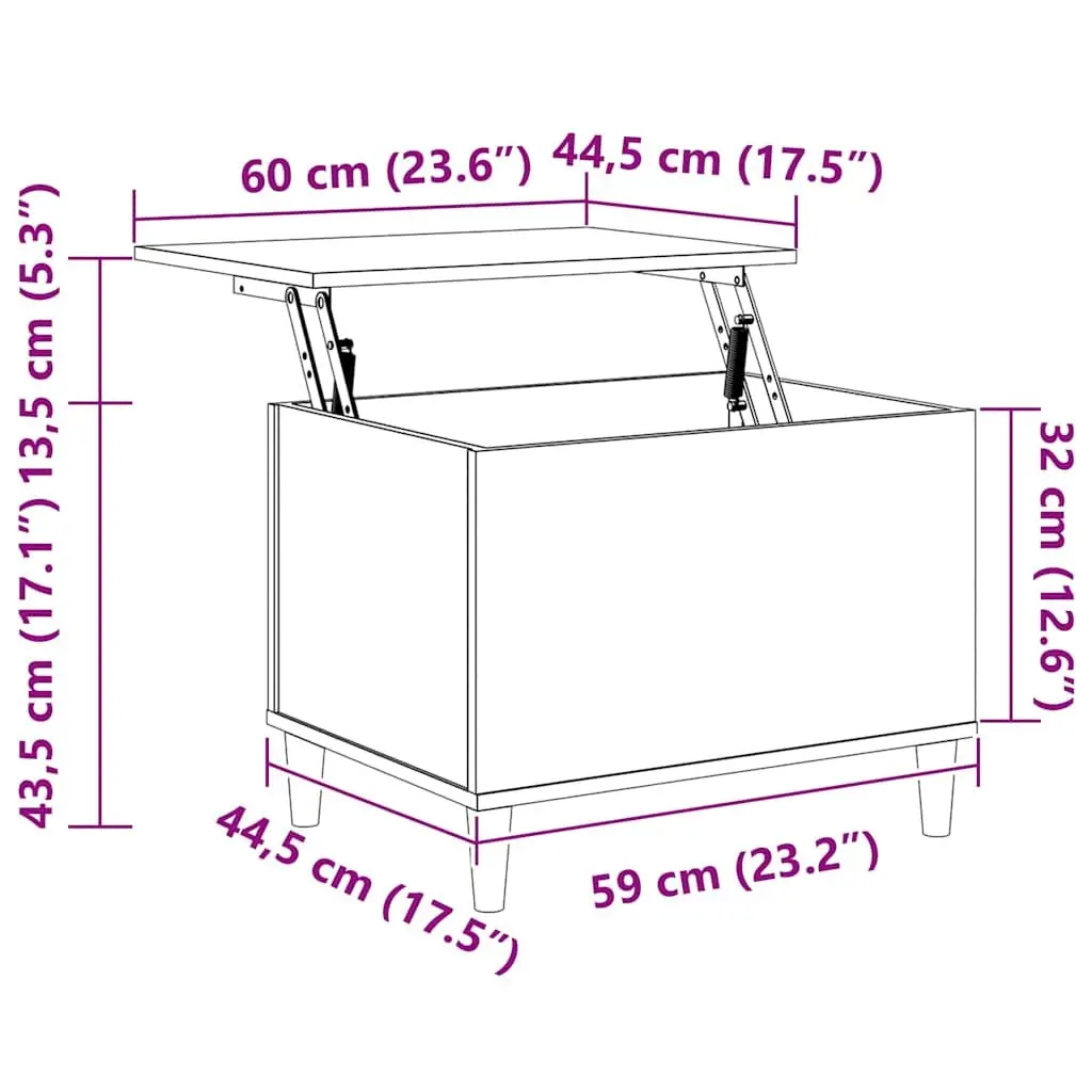 Coffee Table Brown Oak 60x44.5x45cm Lift Top Storage Engineered Wood Furniture
