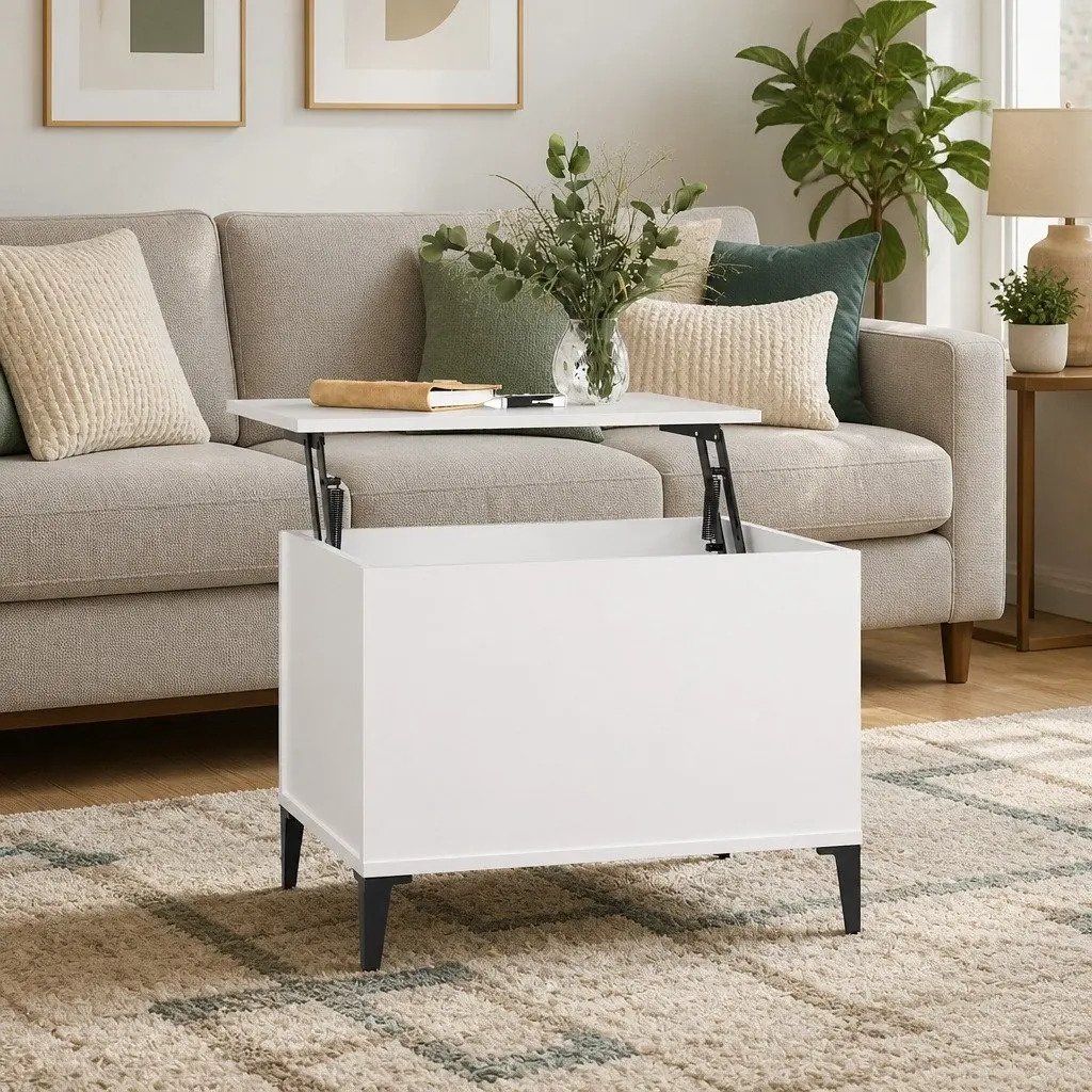 Lift-Top Coffee Table White 60x44.5x45cm Storage Compartment Living Room