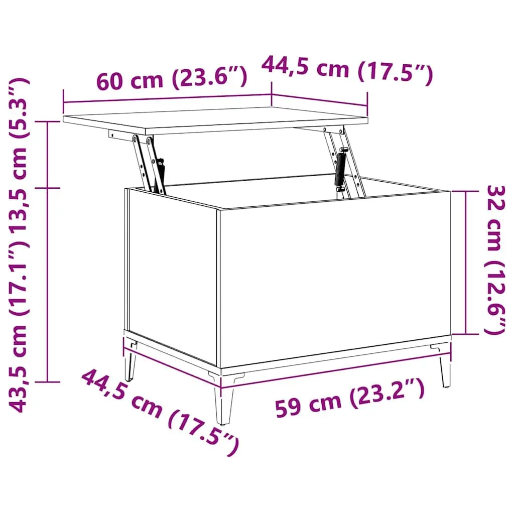 Lift-Top Coffee Table Black Modern Living Room Storage 60W x 44.5D x 45H cm Engineered Wood
