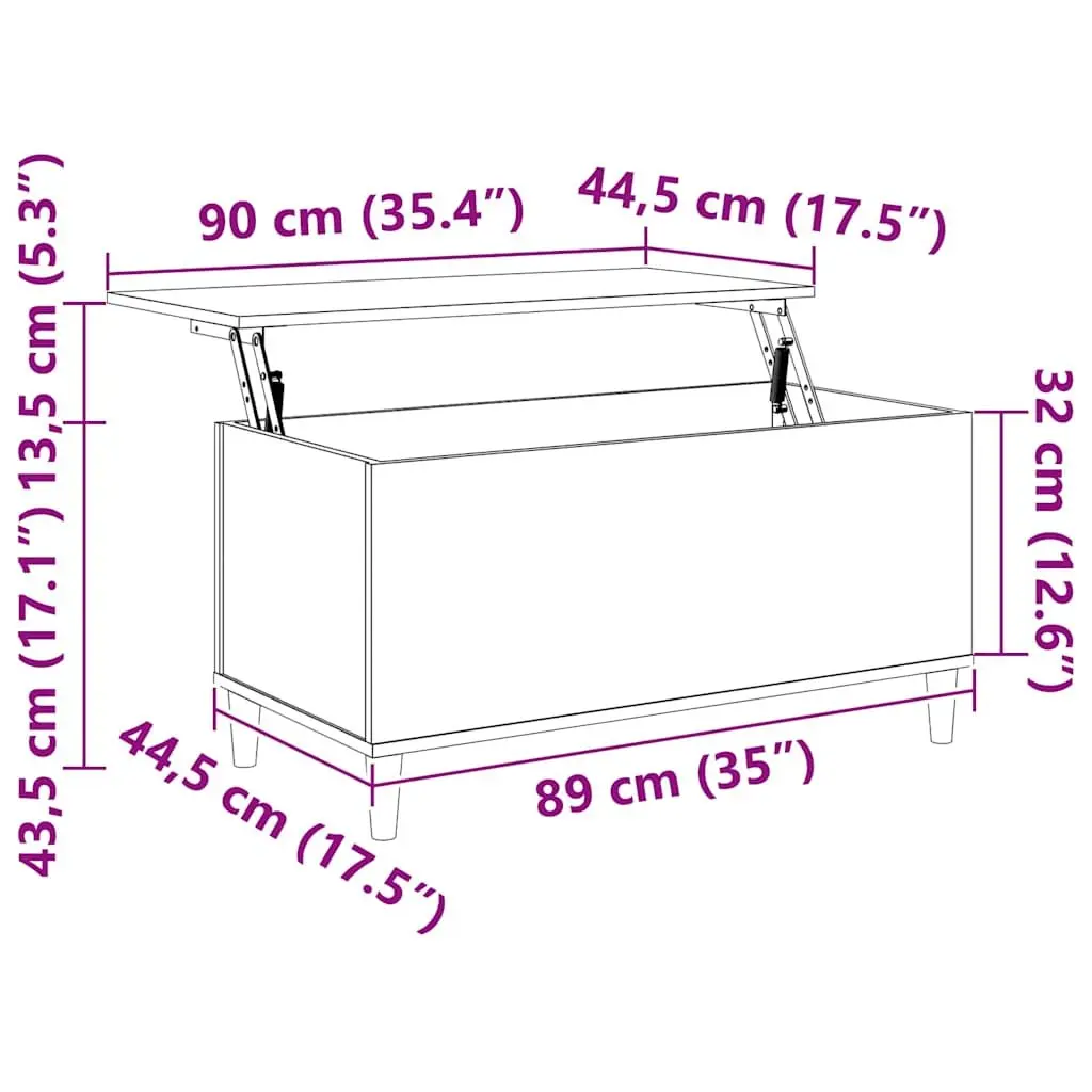 Lift-Top Coffee Table White Storage Compartment Living Room Furniture 90L x 44.5W x 45H cm