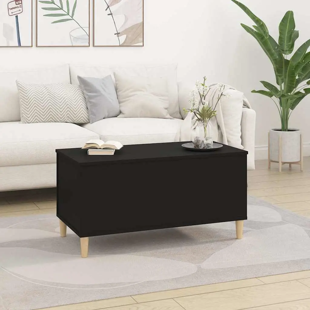 Lift Top Coffee Table Black Engineered Wood Storage Compartment 90L x 44.5W x 45H cm