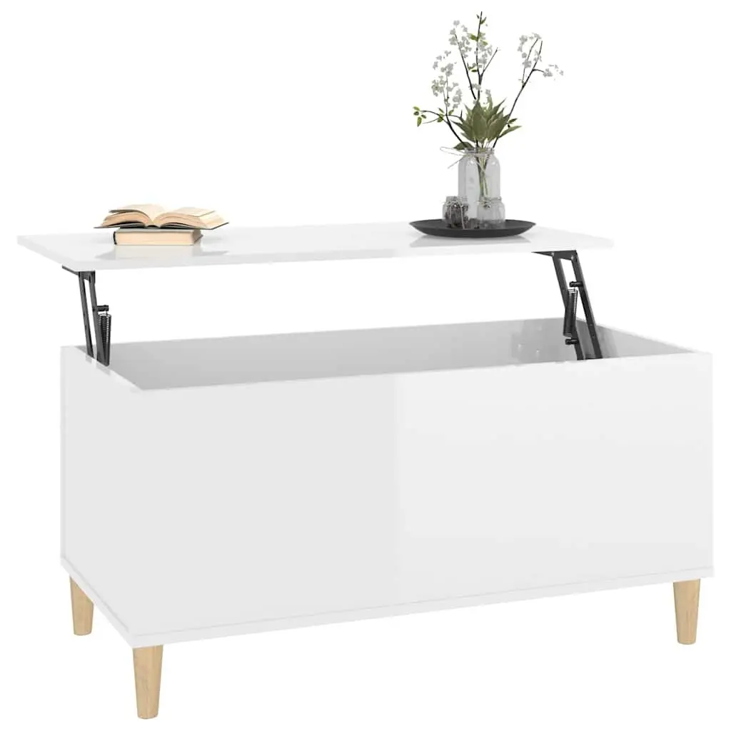Coffee Table Lift Top White High Gloss 90x44.5x45cm Hidden Storage Compartment
