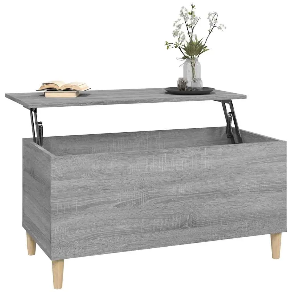 Lift-Top Coffee Table Grey Engineered Wood Storage Compartment 90 x 44.5 x 45 cm