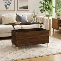 Practical Brown Oak Coffee Table with Lift-Top