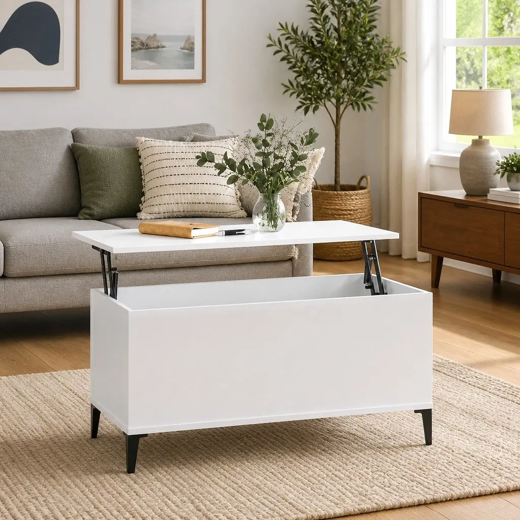 White Coffee Table with Lift-Top Functionality
