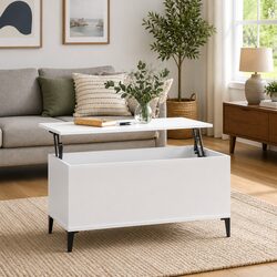 Coffee Table White High Gloss Lift Top Design Storage Compartment 90x44.5x45cm
