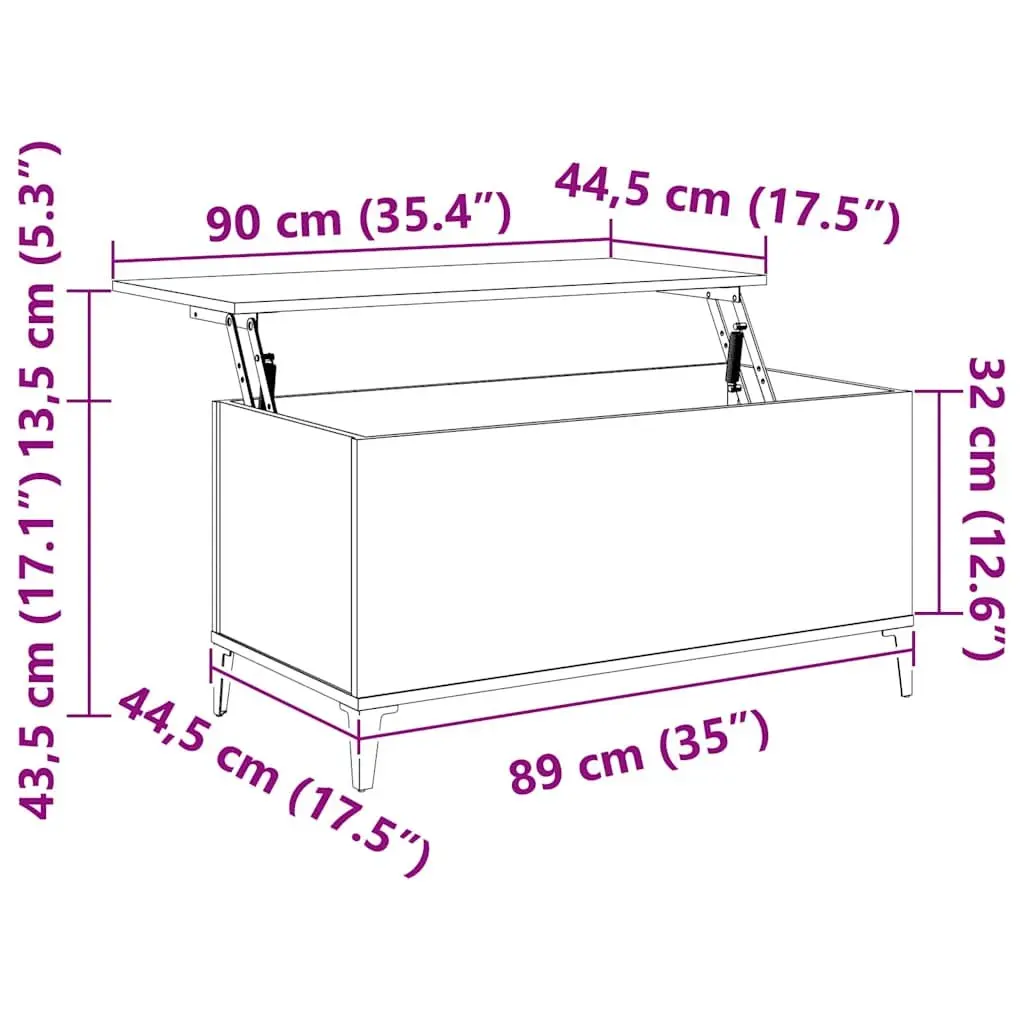 Coffee Table Lift Top Storage 90L x 44.5W x 45H cm Brown Engineered Wood