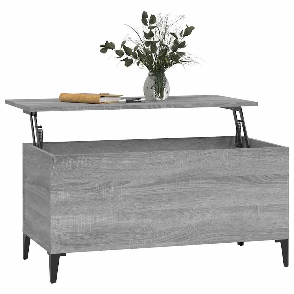Lift-Top Coffee Table Grey Sonoma Engineered Wood Storage Compartment 90 x 44.5 x 45 cm