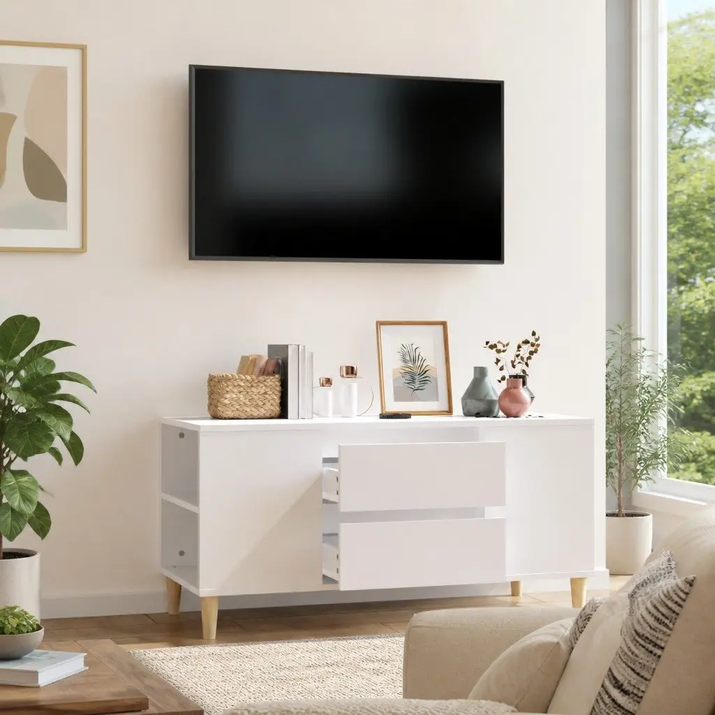 White TV Cabinet 102x44.5x50cm with Ample Storage