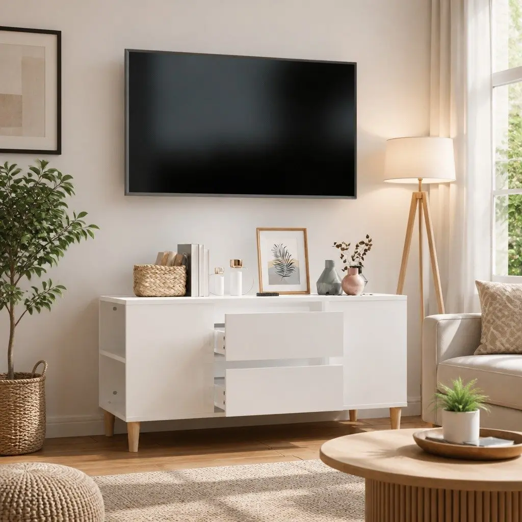 TV Cabinet Modern Storage Unit 102cm White High Gloss