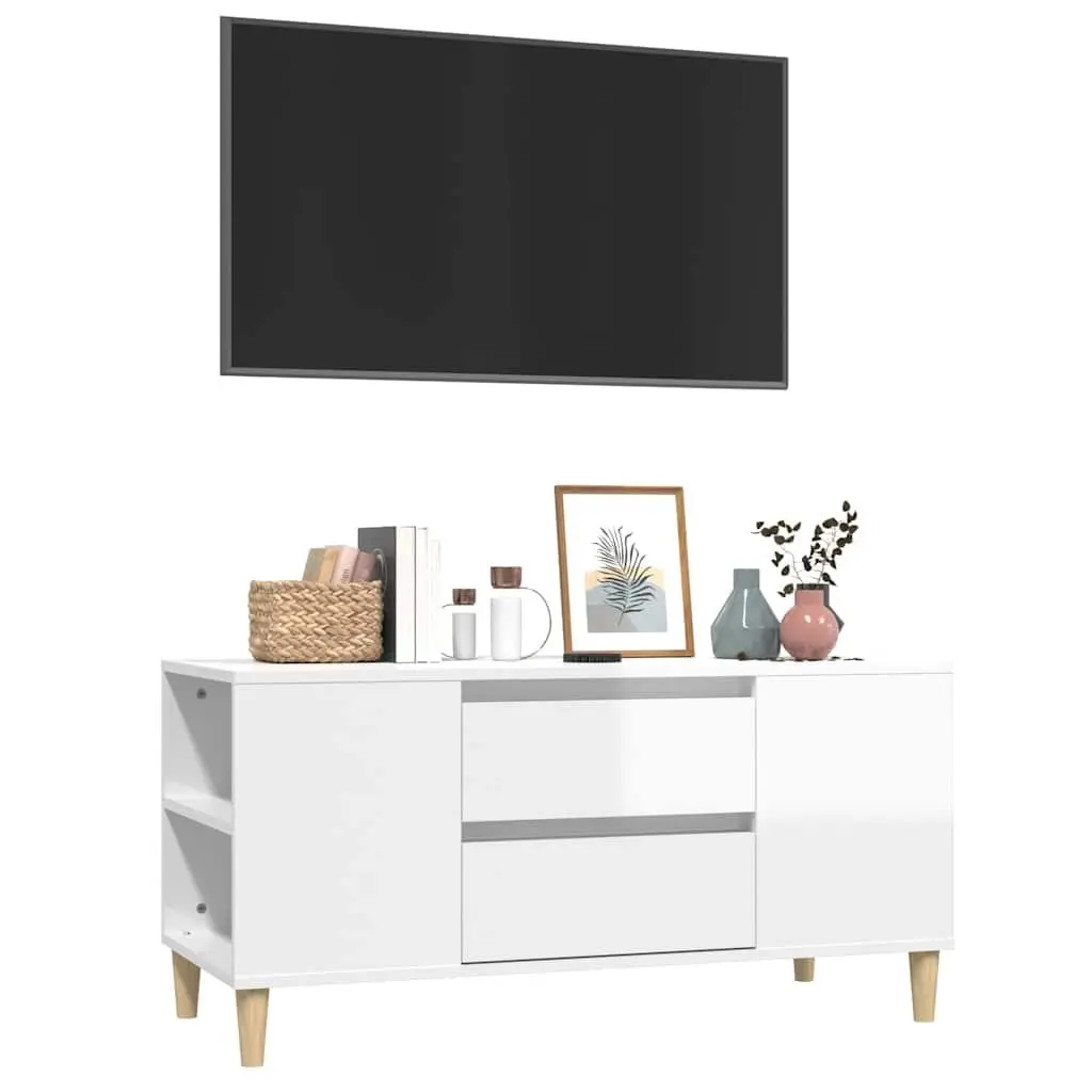TV Cabinet Modern Storage Unit 102cm White High Gloss