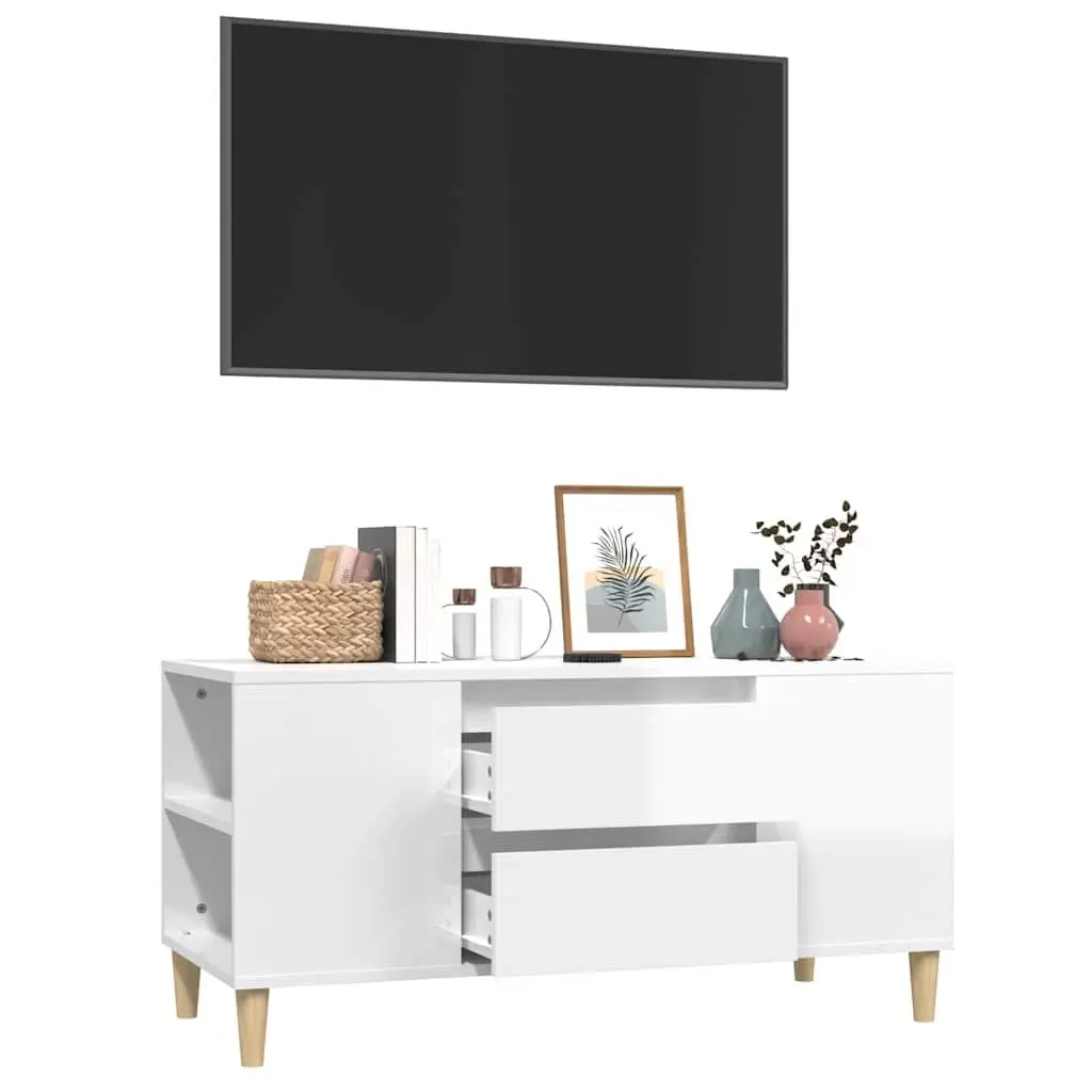 TV Cabinet Modern Storage Unit 102cm White High Gloss