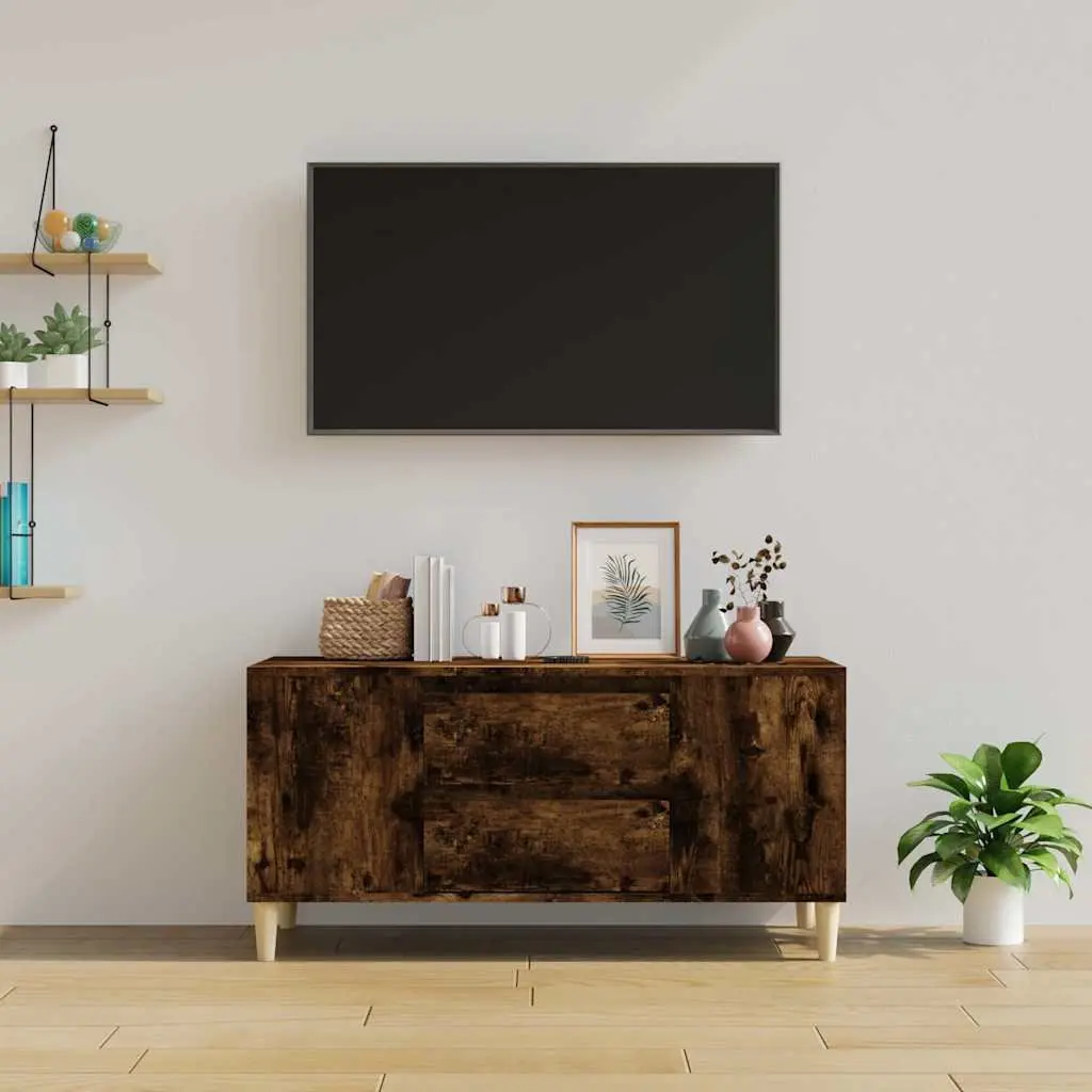 TV Cabinet Storage Unit 102x44.5x50 cm Smoked Oak 4 Compartments 2 Drawers