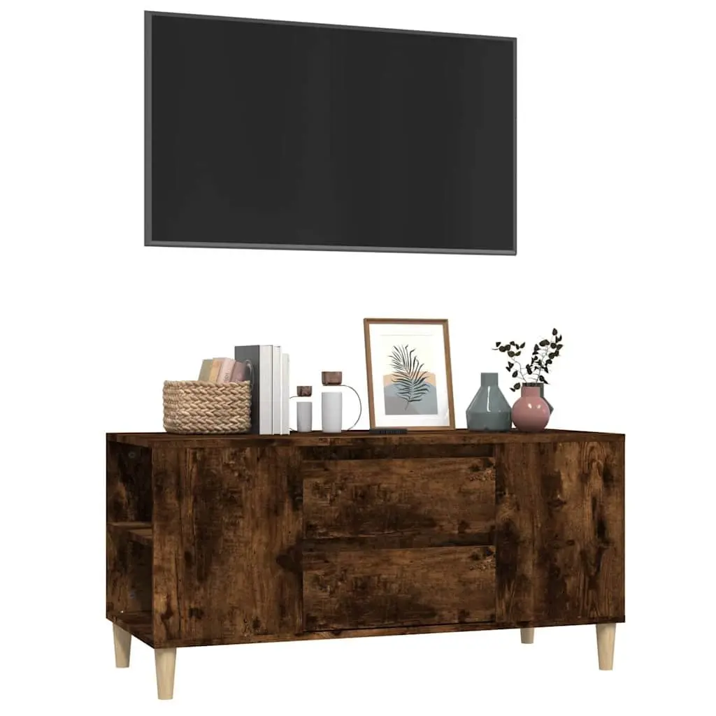 TV Cabinet Storage Unit 102x44.5x50 cm Smoked Oak 4 Compartments 2 Drawers