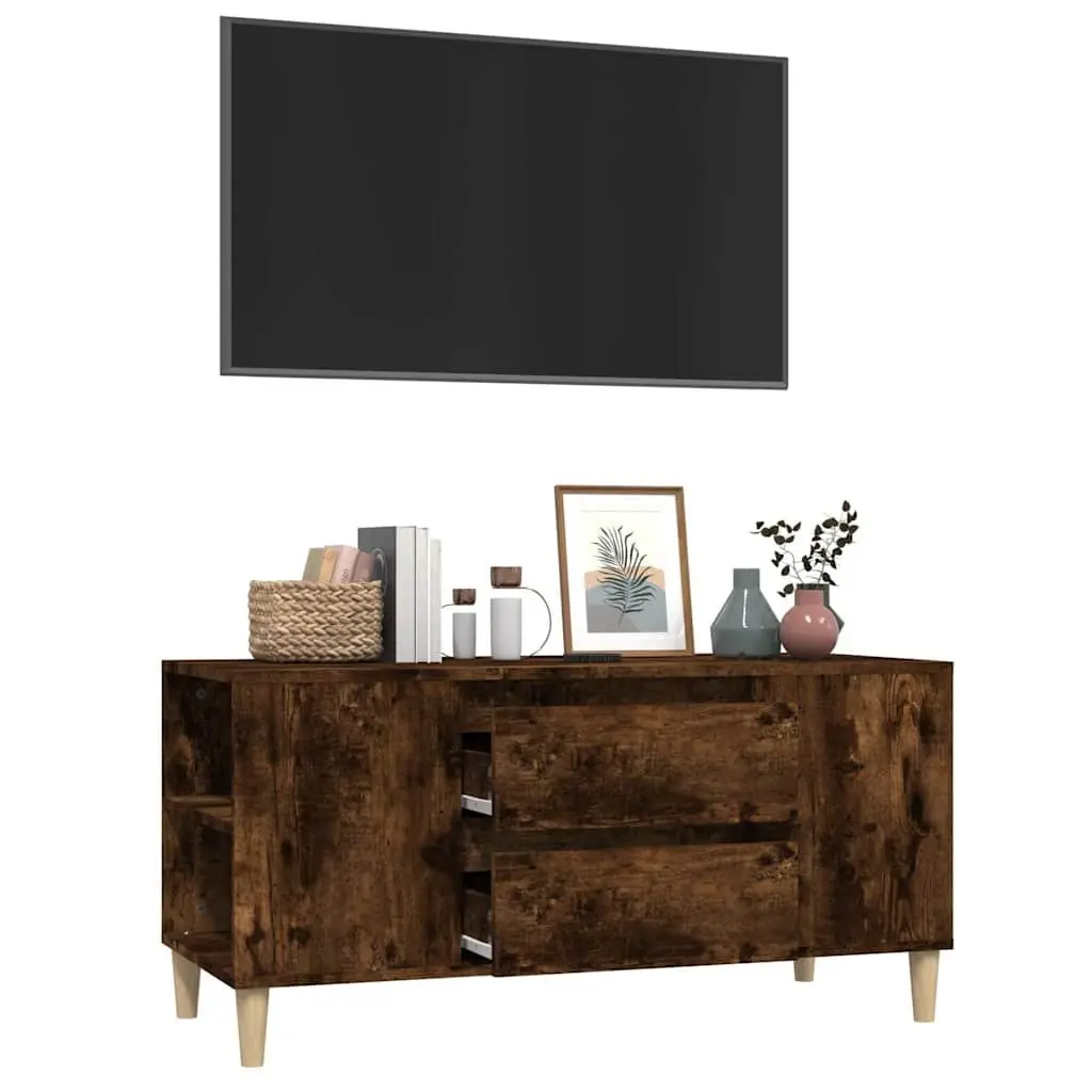 TV Cabinet Storage Unit 102x44.5x50 cm Smoked Oak 4 Compartments 2 Drawers